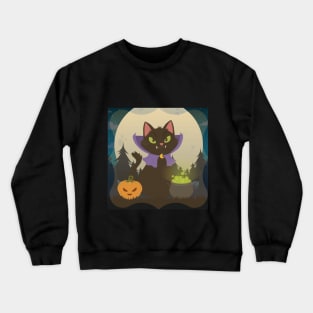 Cat Catoween Dracula Halloween and Pumpkins With Cauldron Crewneck Sweatshirt